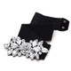 Diamante Tea Flower Elasticated / Stretchable Metal Fastening Buckle Black Waist Belt Floral Women Fashion Accessory